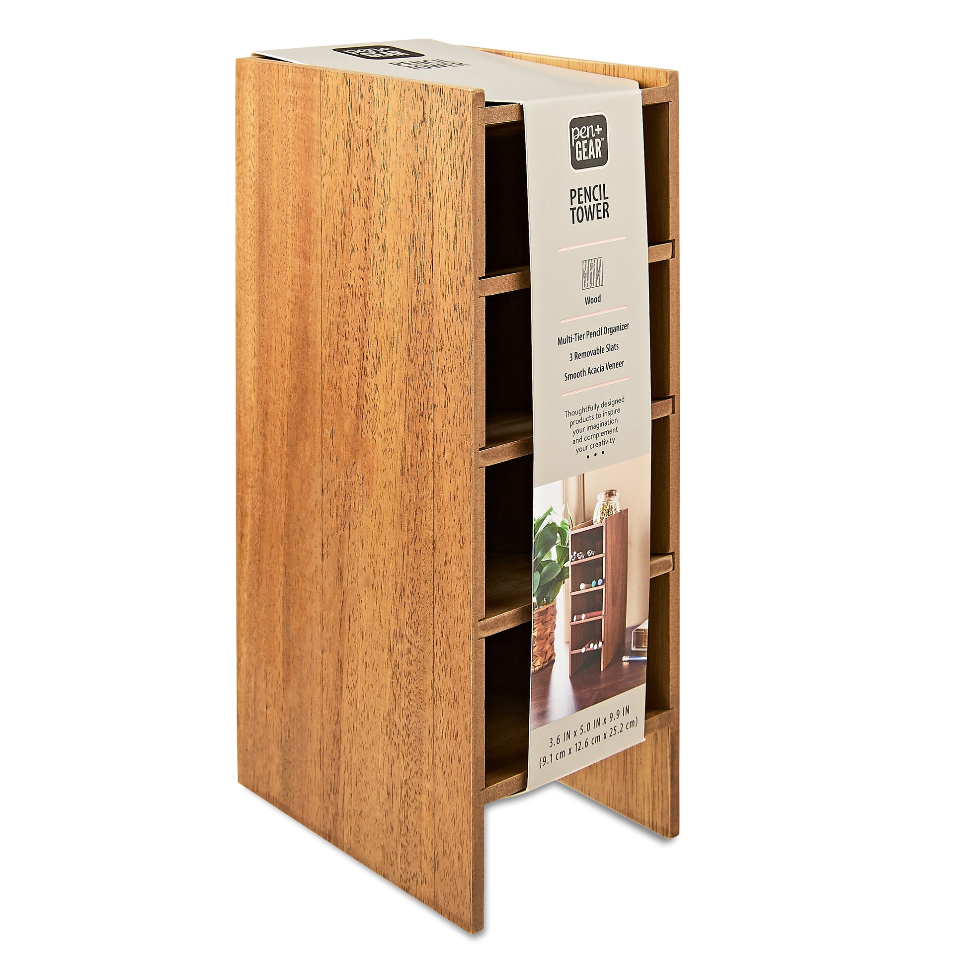 Wooden Pencil Tower, 3.6 in X 5 in X 9.9 In