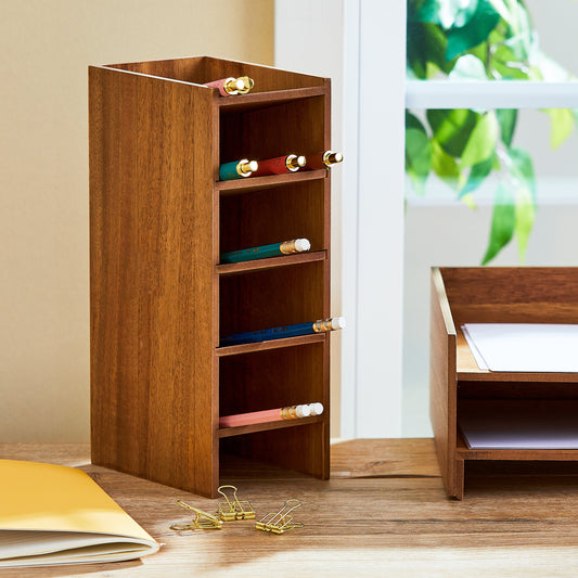 Wooden Pencil Tower, 3.6 in X 5 in X 9.9 In
