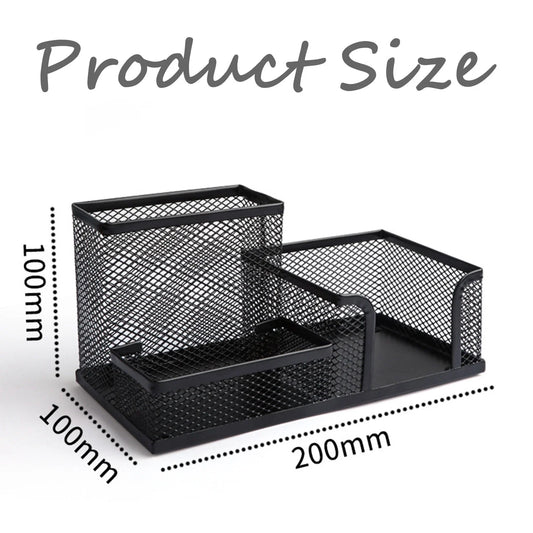 Mesh Desk Organizer Black Pen Holder Office Supplies and Organizers, 4 Compartments
