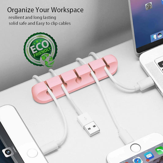 Pink Desk Cable Organizer - 5 Pack (7-5-3-1-1 Slots) Cord Clips for Cord Management, Cleans up Messy Wires at Home, Car and Office