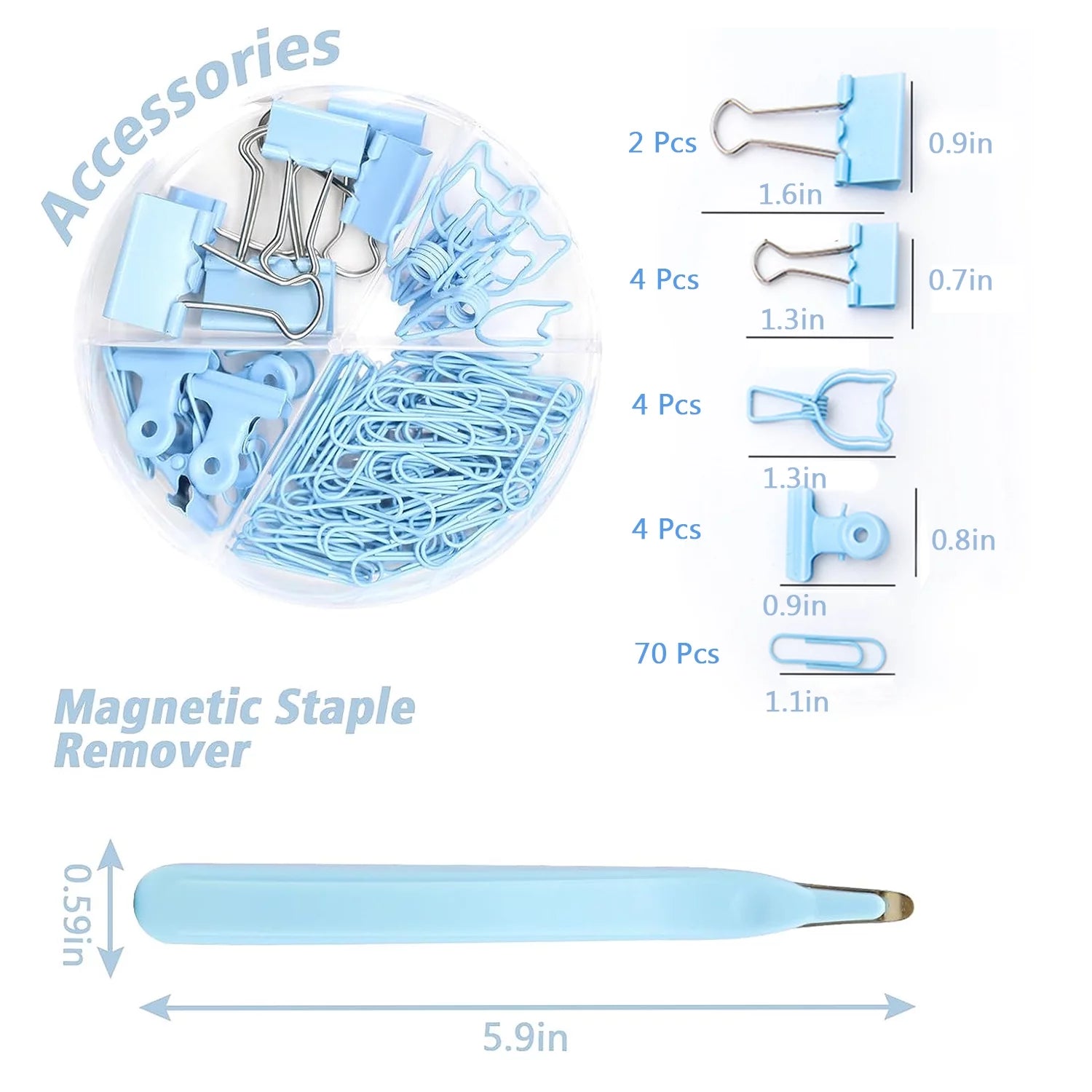Blue Office Supplies, Desk Organizers and Accessories Office Supplies with Stapler, Tape Dispenser, Staple Remover, Staples, Clips, Hole Punch and Tabs